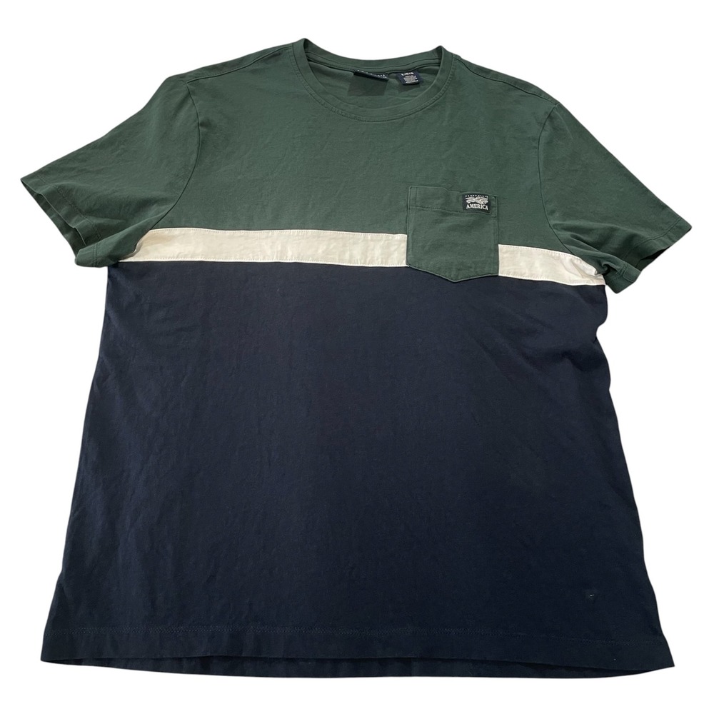 Vintage Y2K Perry Ellis America Mens L Colorblock Pocket T-Shirt Green Navy Blue